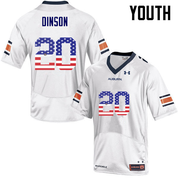 Youth Auburn Tigers #20 Jeremiah Dinson USA Flag Fashion White College Stitched Football Jersey